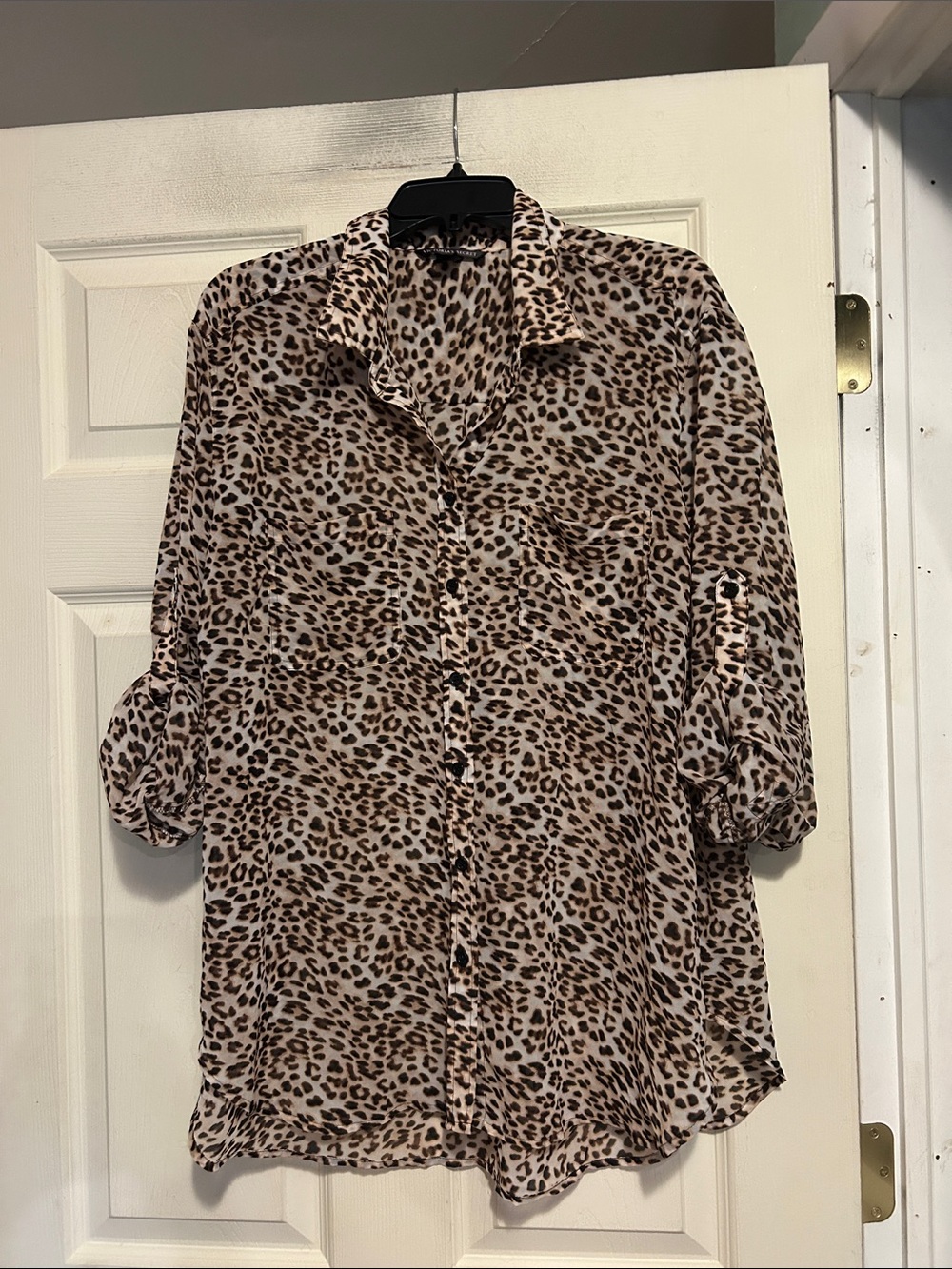 Victoria's Secret Leopard-Print Button Down Shirt - Brown/Cream Size XL